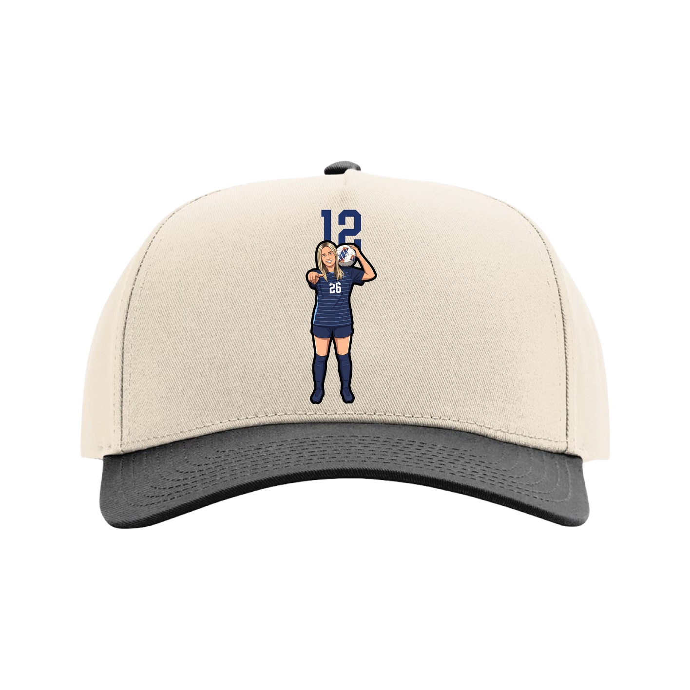 Full Fabric Five-Panel Champ Cap — Number Top in Cream/Black