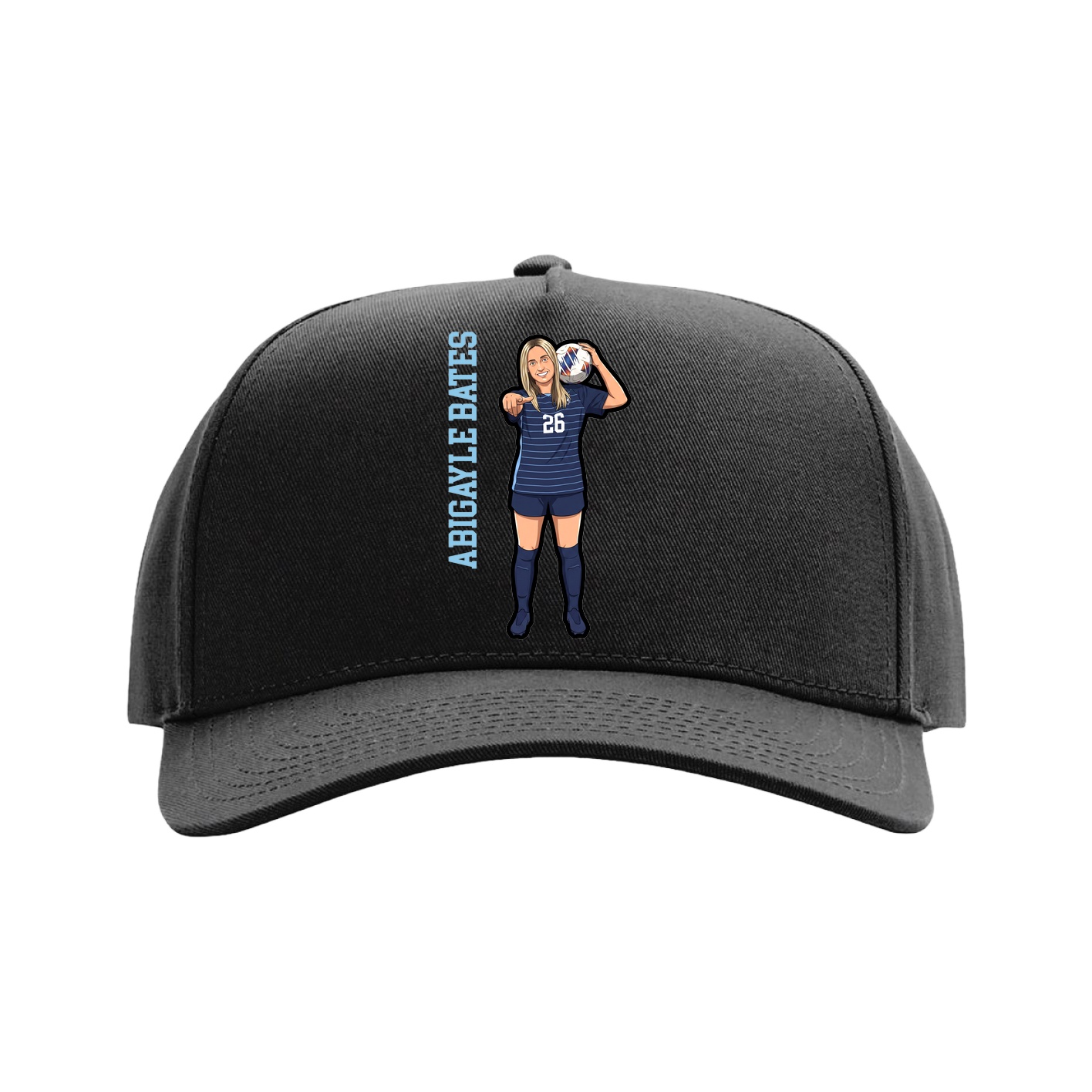 Full Fabric Five-Panel Champ Cap — Name Vertical in Black