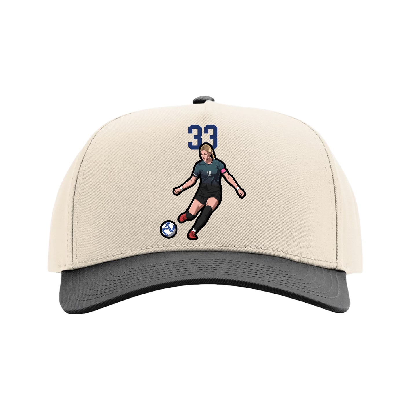 Full Fabric Five-Panel Champ Cap — Number Top in Cream/Black