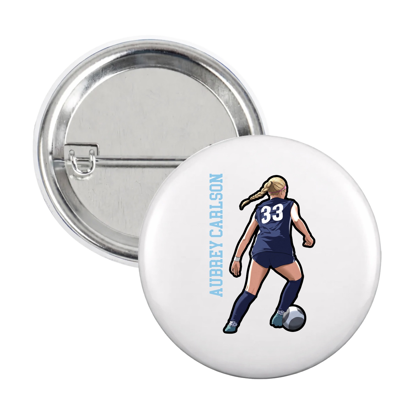 Game Day Button — Name Vertical in White
