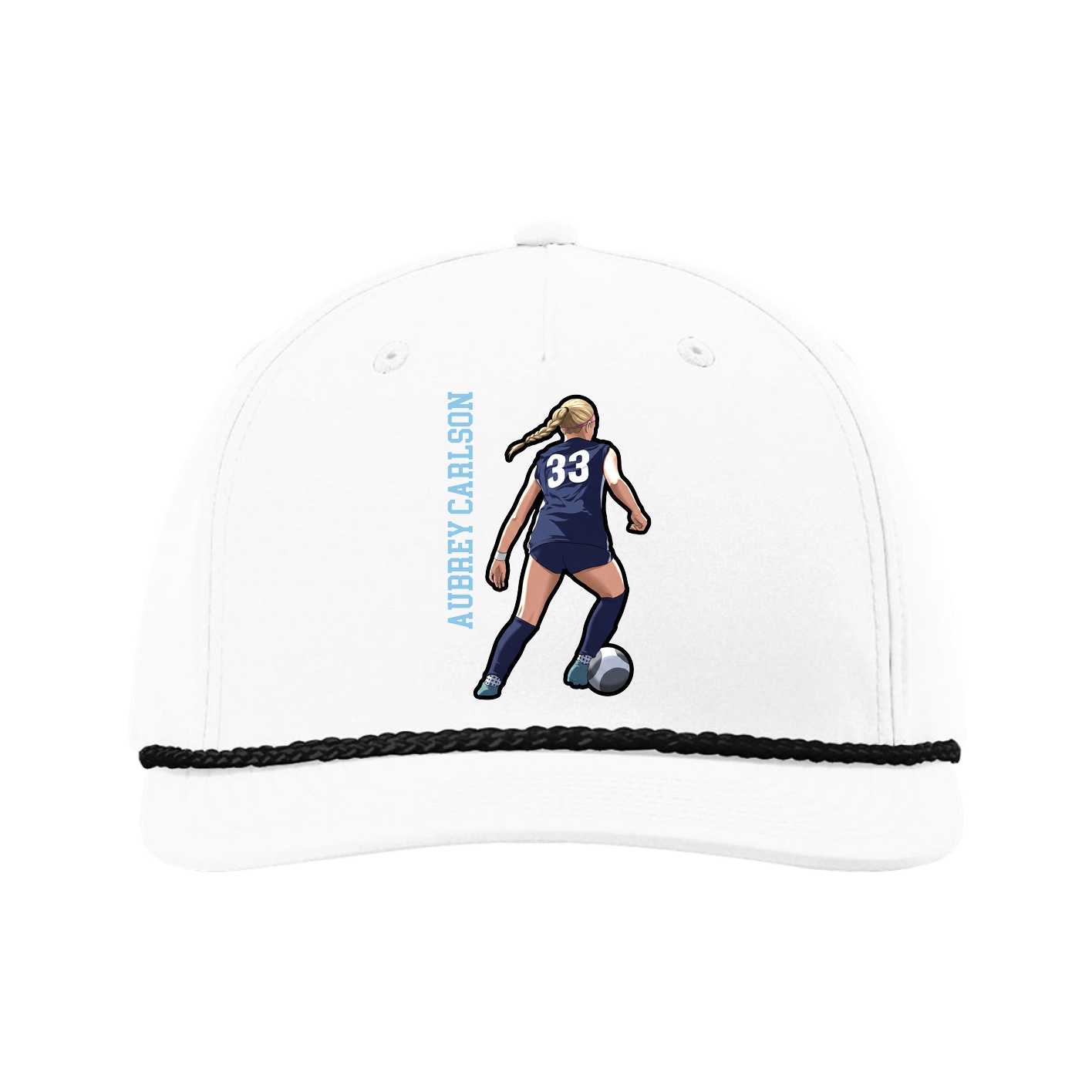 Five-Panel Classic Rope Cap — Name Vertical in White