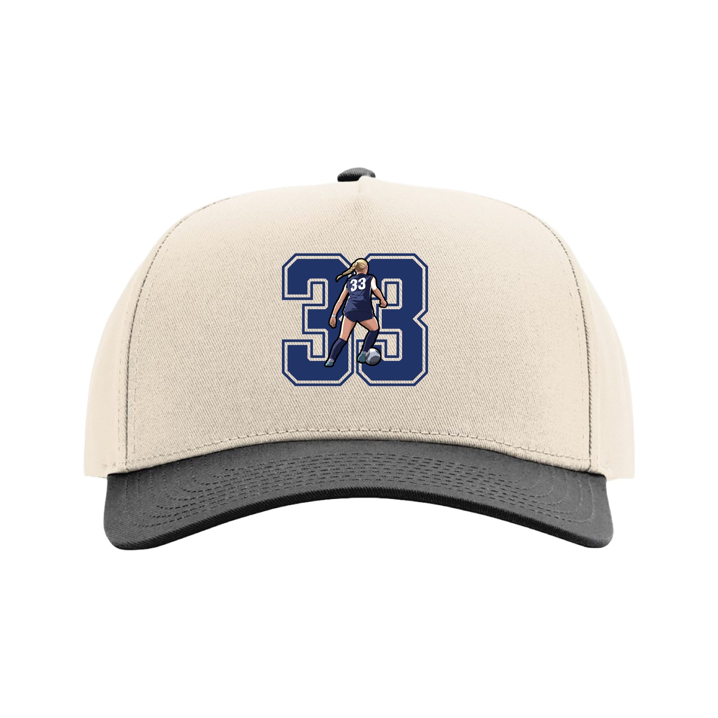 Full Fabric Five-Panel Champ Cap — Number in Cream/Black