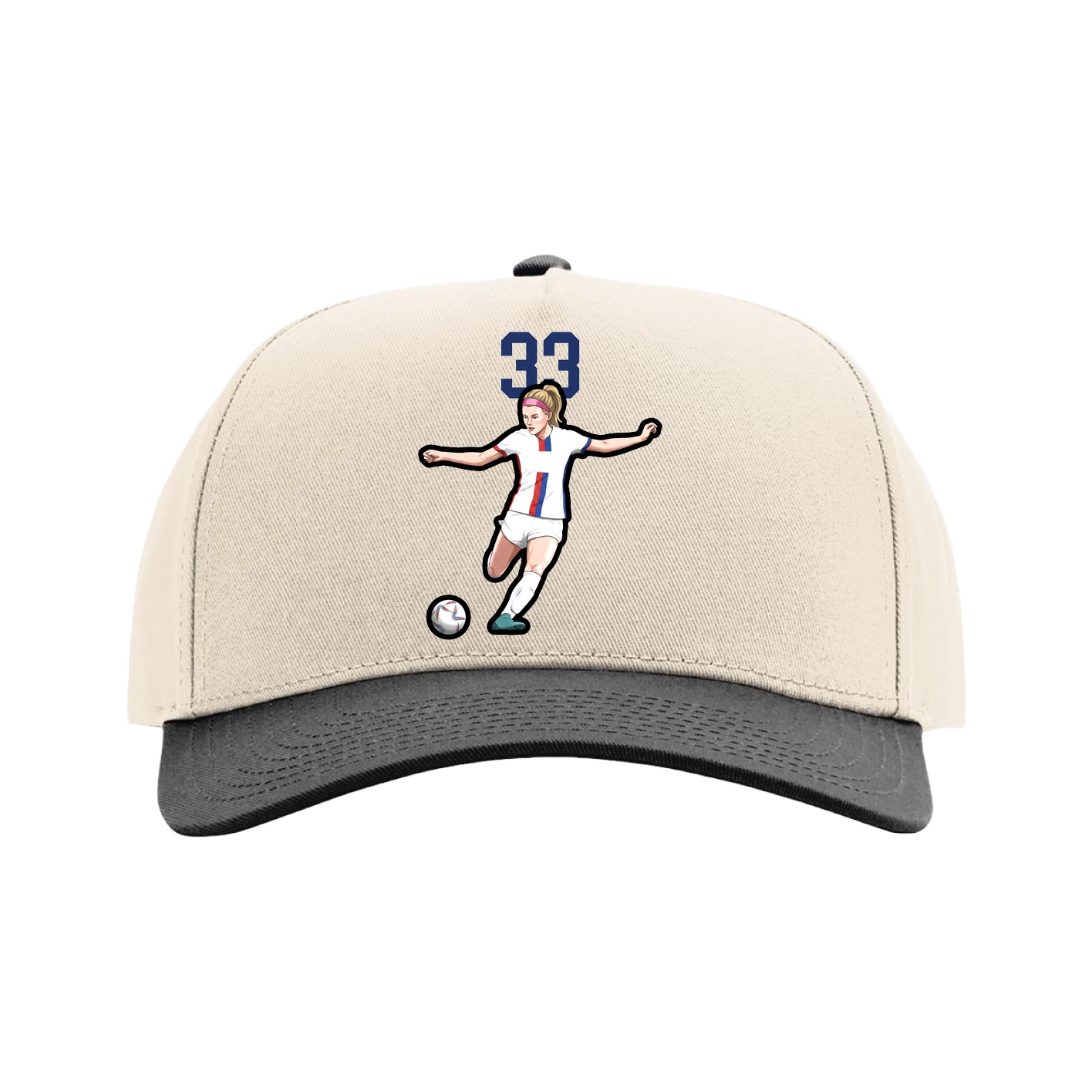Full Fabric Five-Panel Champ Cap — Number Top in Cream/Black