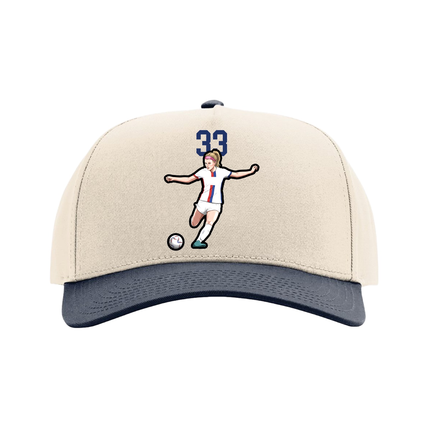 Full Fabric Five-Panel Champ Cap — Number Top in Cream/Navy