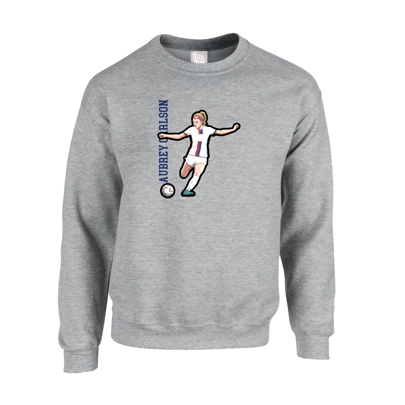 Fleece Crew — Name Vertical in Grey