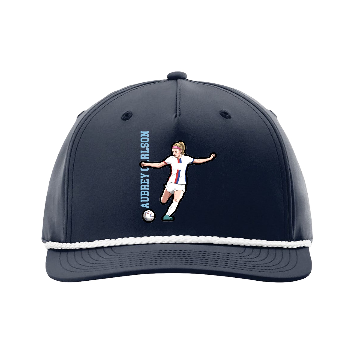 Five-Panel Classic Rope Cap — Name Vertical in Navy
