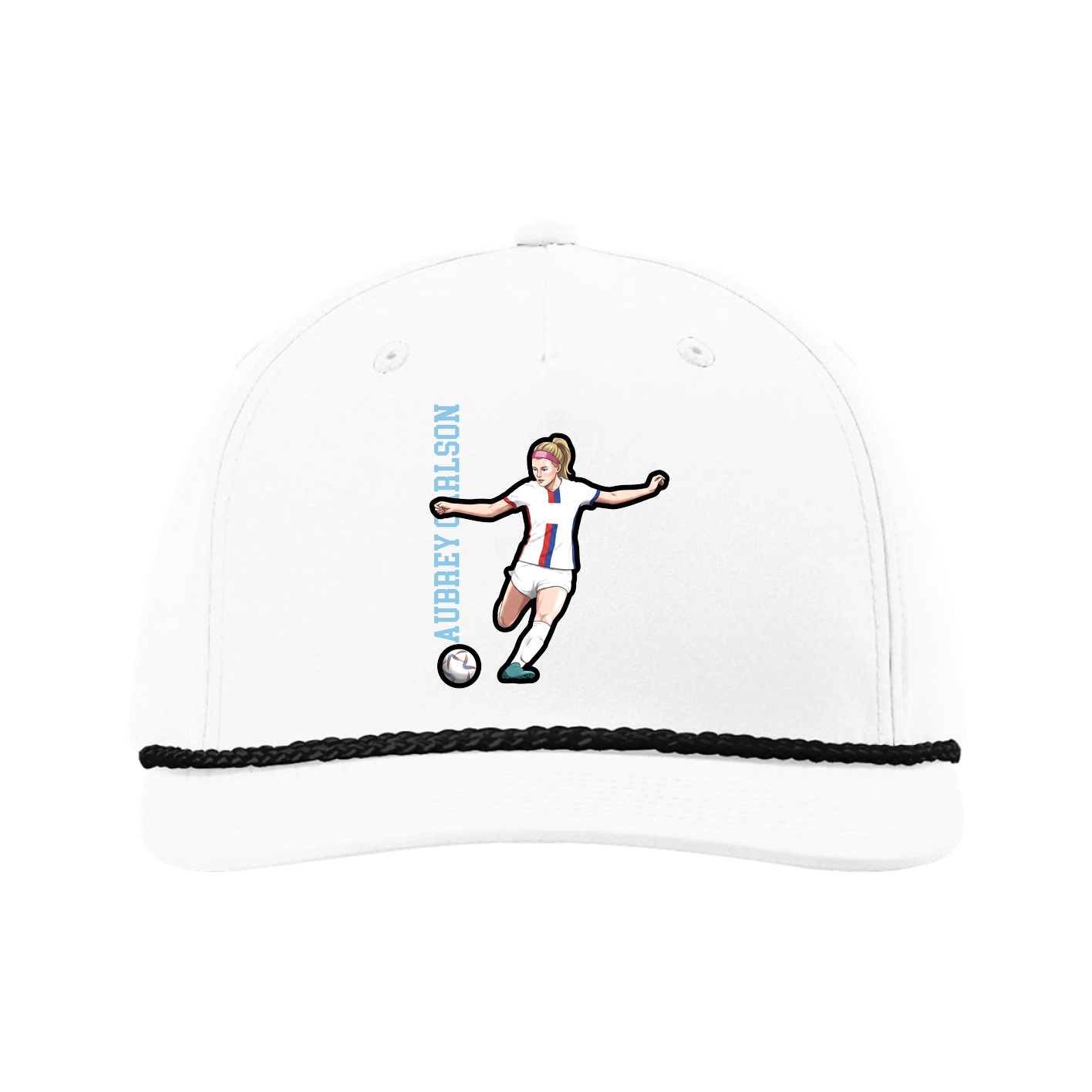 Five-Panel Classic Rope Cap — Name Vertical in White