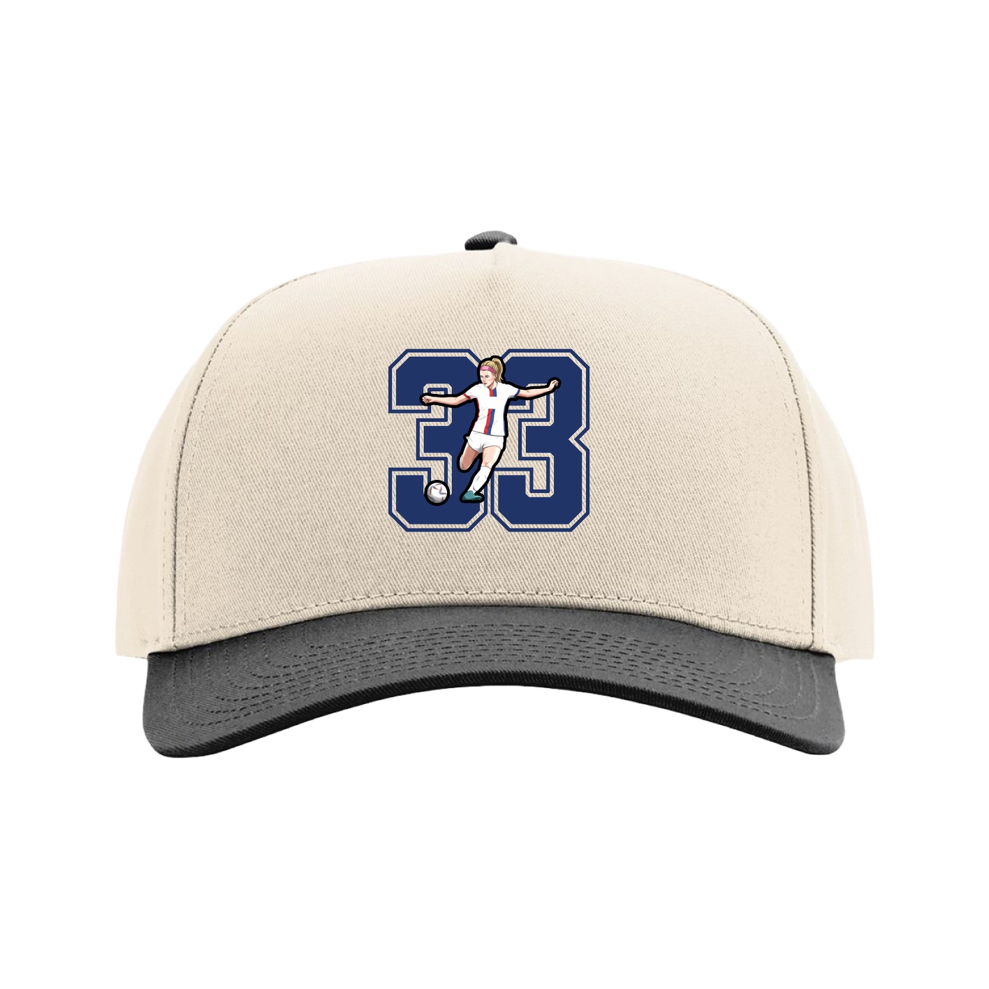 Full Fabric Five-Panel Champ Cap — Number in Cream/Black