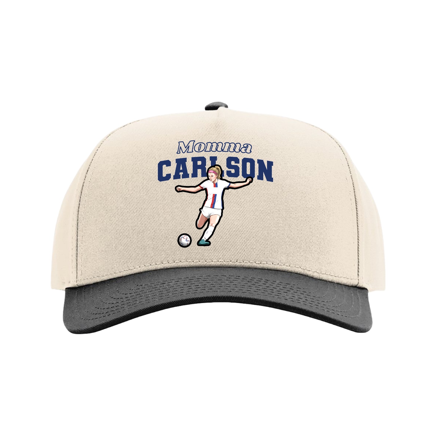 Full Fabric Five-Panel Champ Cap — Mothers Day Block in Cream/Black
