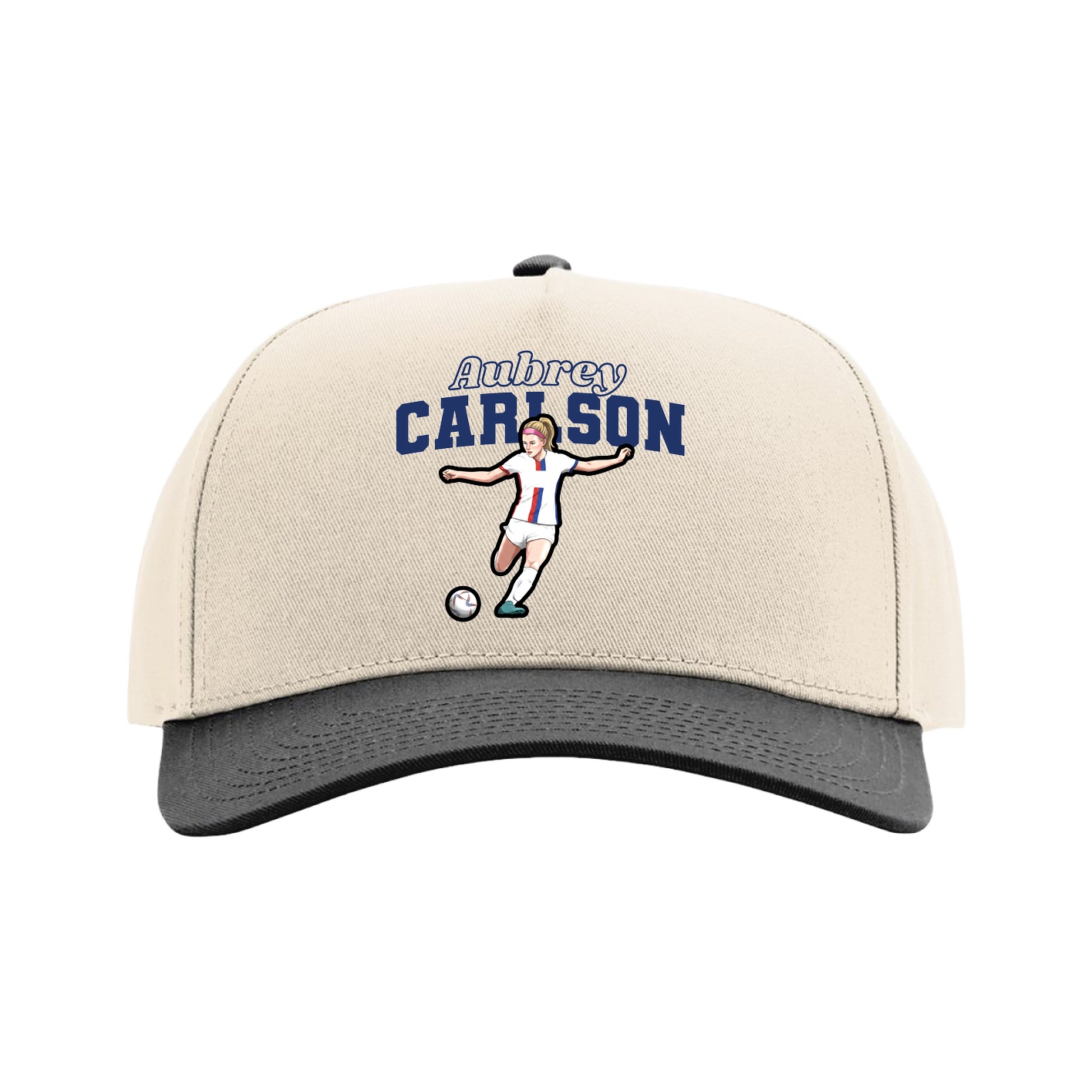 Full Fabric Five-Panel Champ Cap — Name Arch in Cream/Black