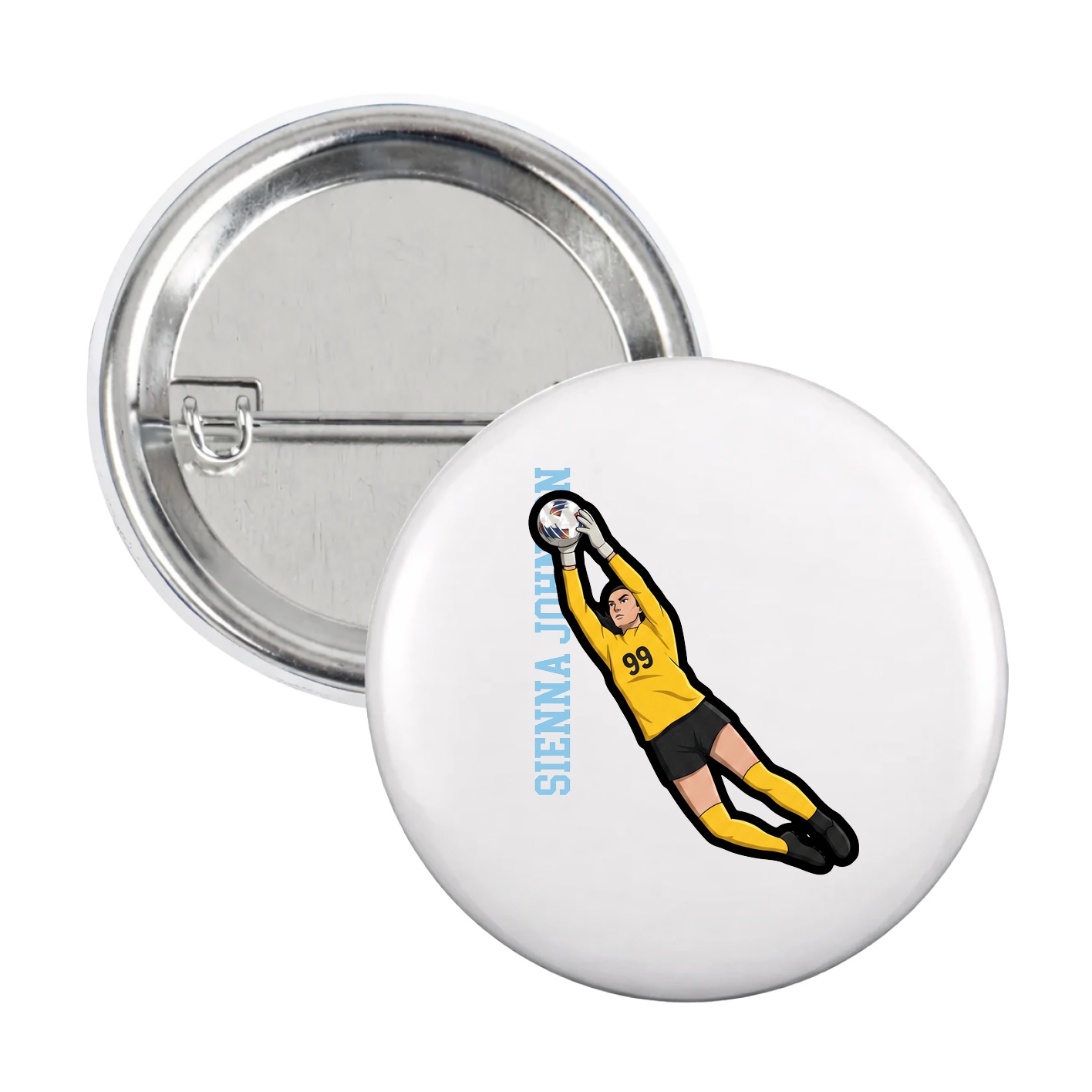 Game Day Button — Name Vertical in White