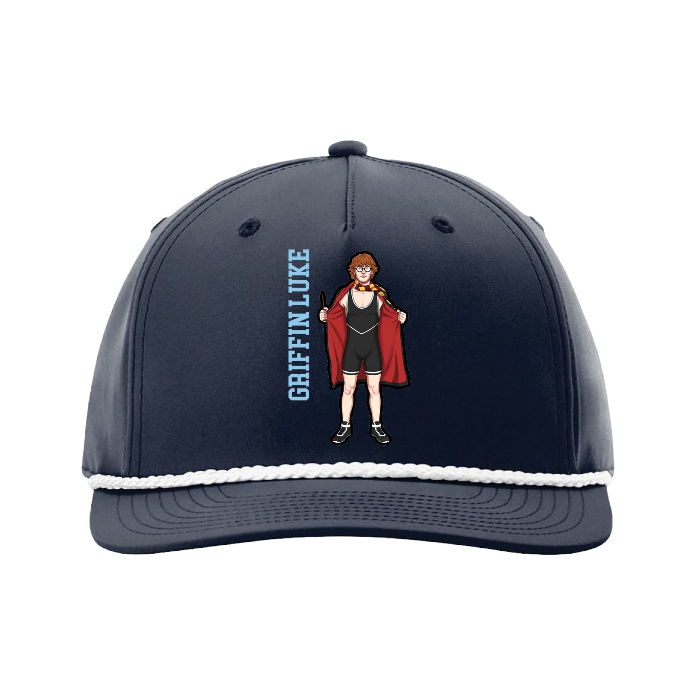 Five-Panel Classic Rope Cap — Name Vertical in Navy