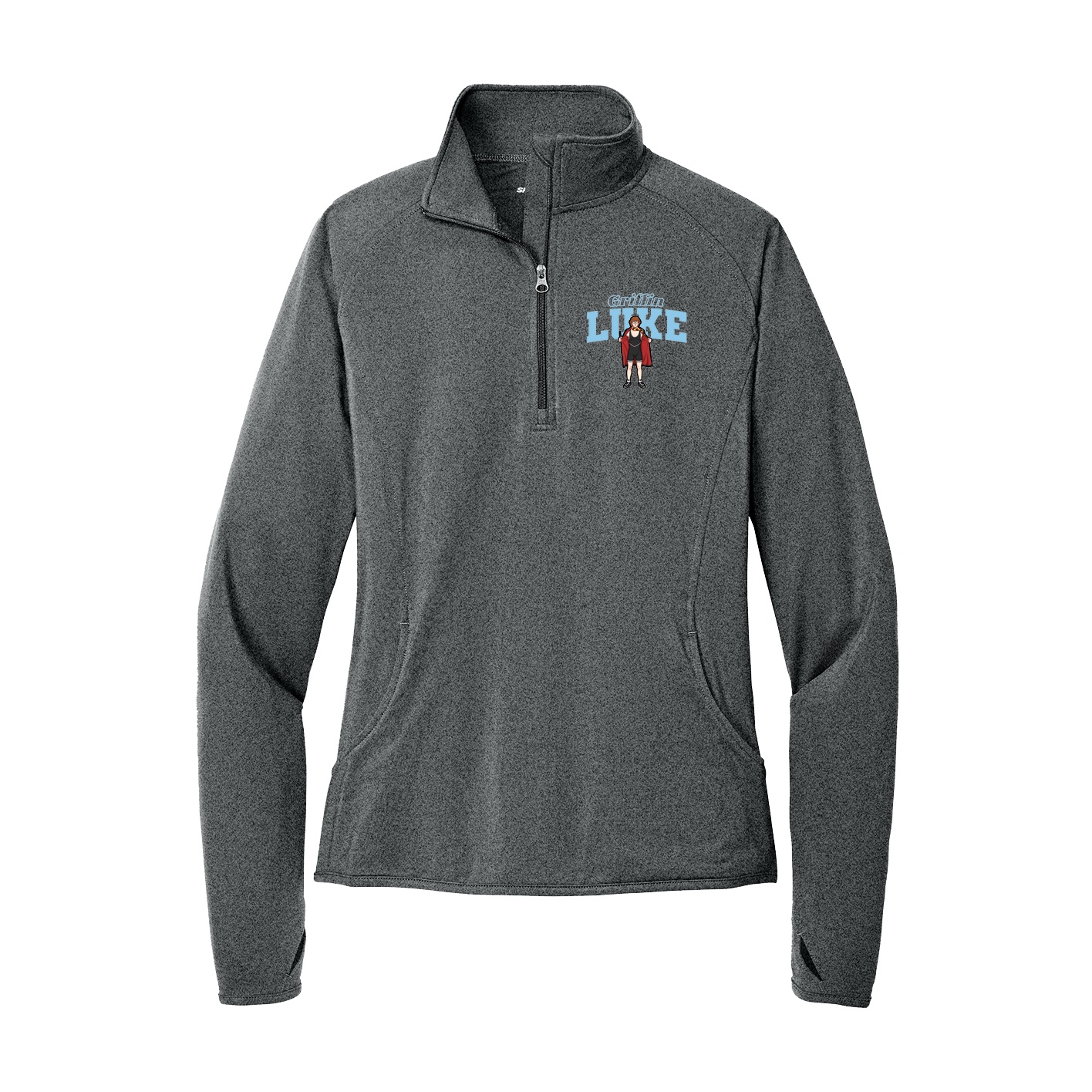 Women's Q-Zip Pullover — Name Arch in Grey
