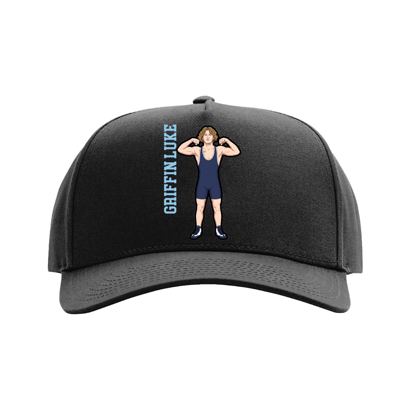 Full Fabric Five-Panel Champ Cap — Name Vertical in Black