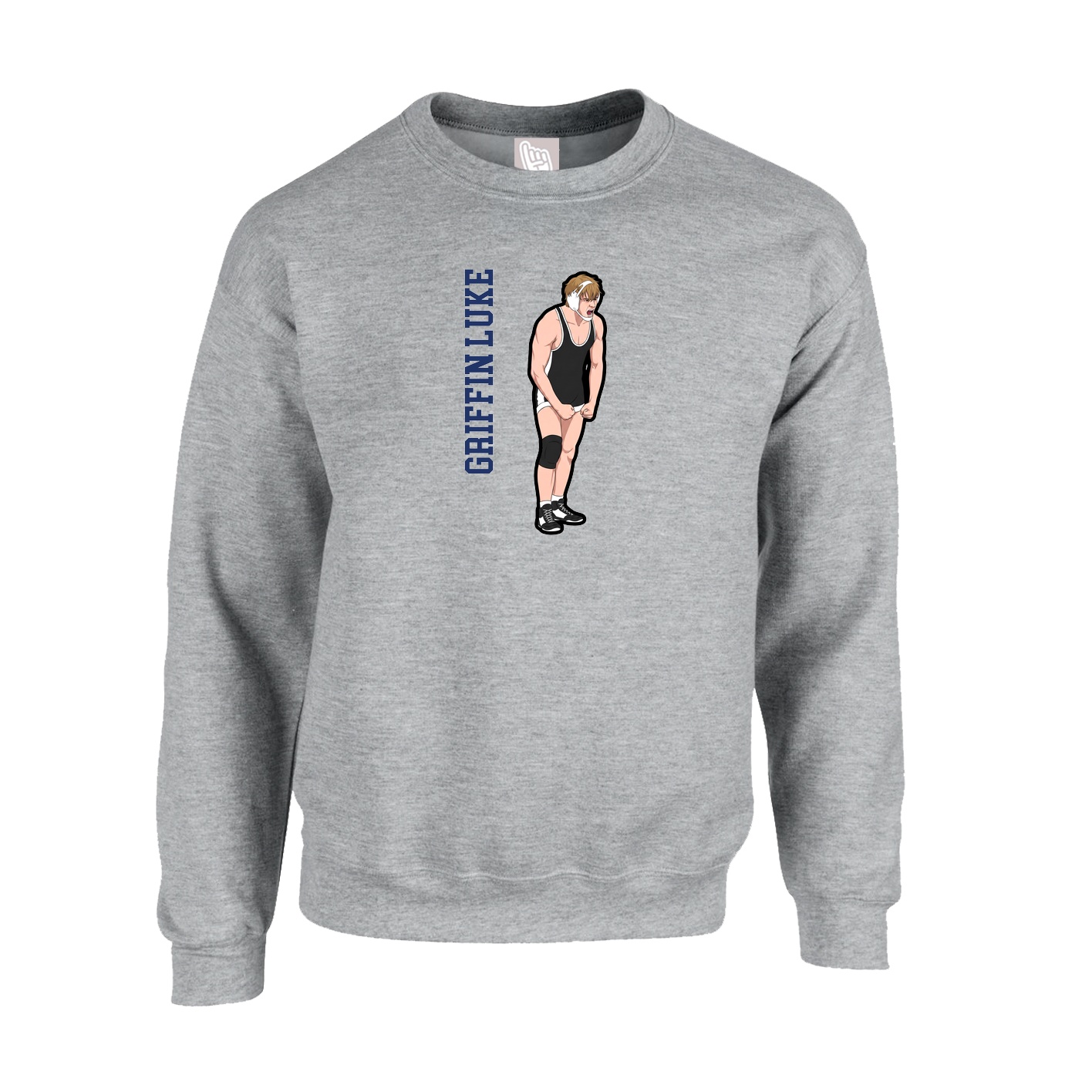 Fleece Crew — Name Vertical in Grey