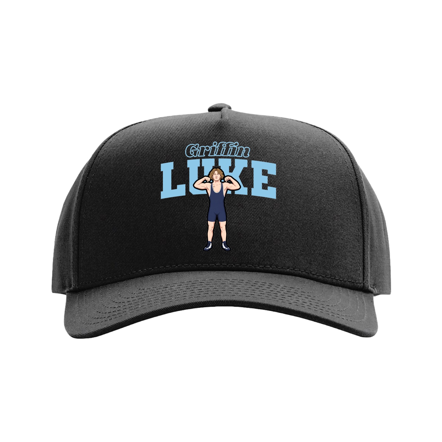 Full Fabric Five-Panel Champ Cap — Name Arch in Black