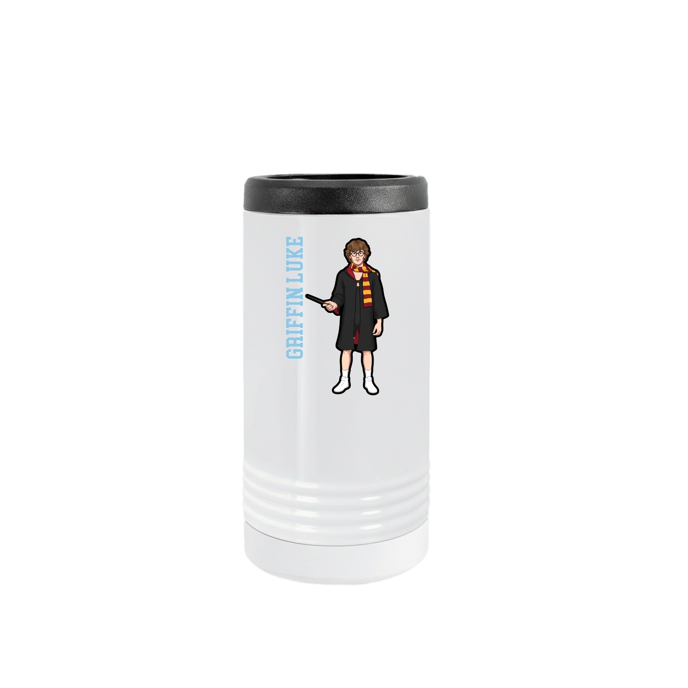 Slim Beverage Holder — Name Vertical in White