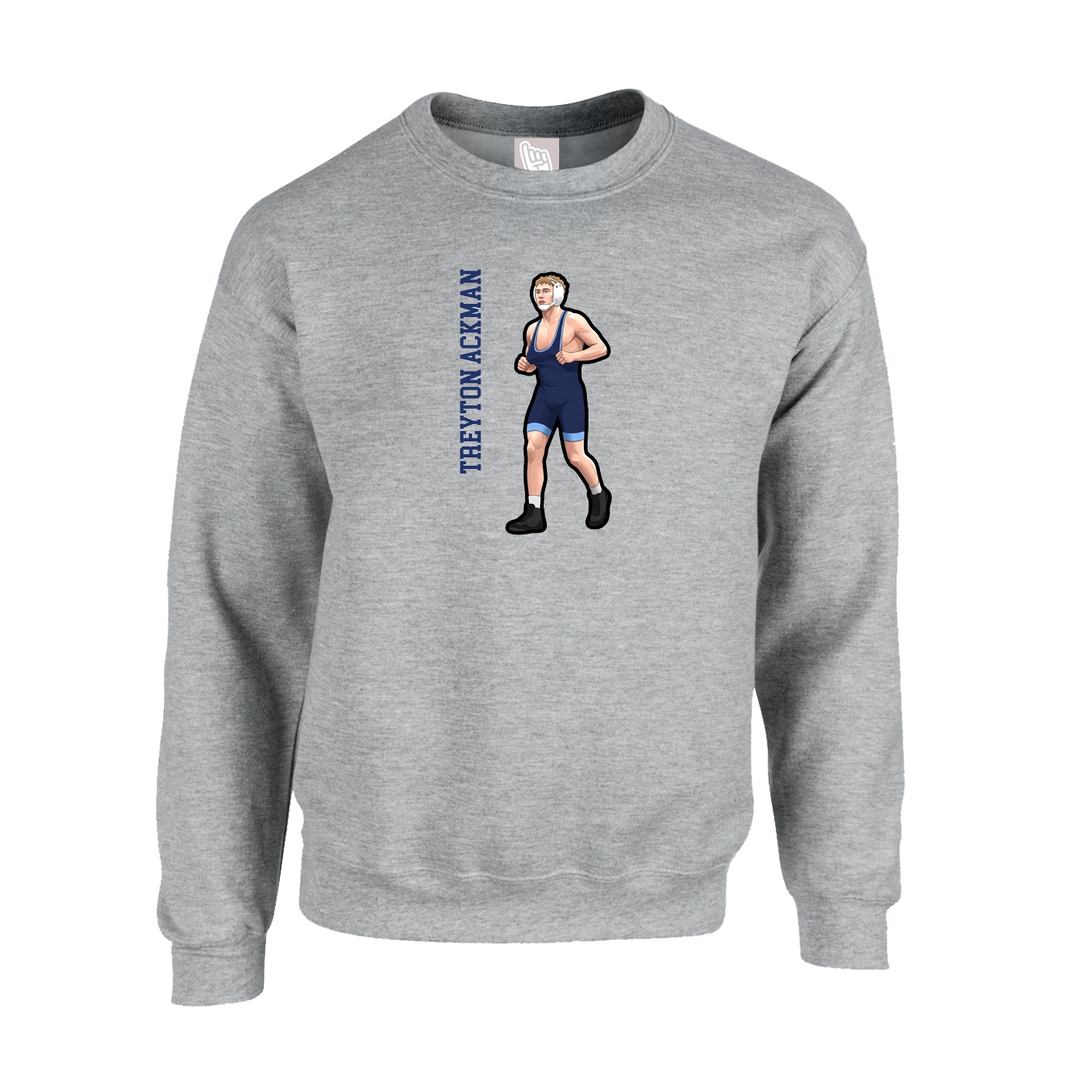 Fleece Crew — Name Vertical in Grey