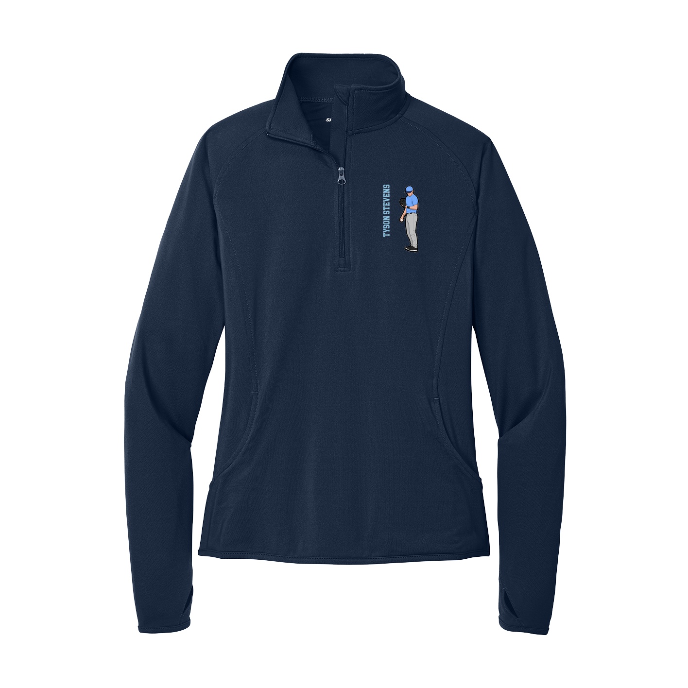 Women's Q-Zip Pullover — Name Vertical in Navy