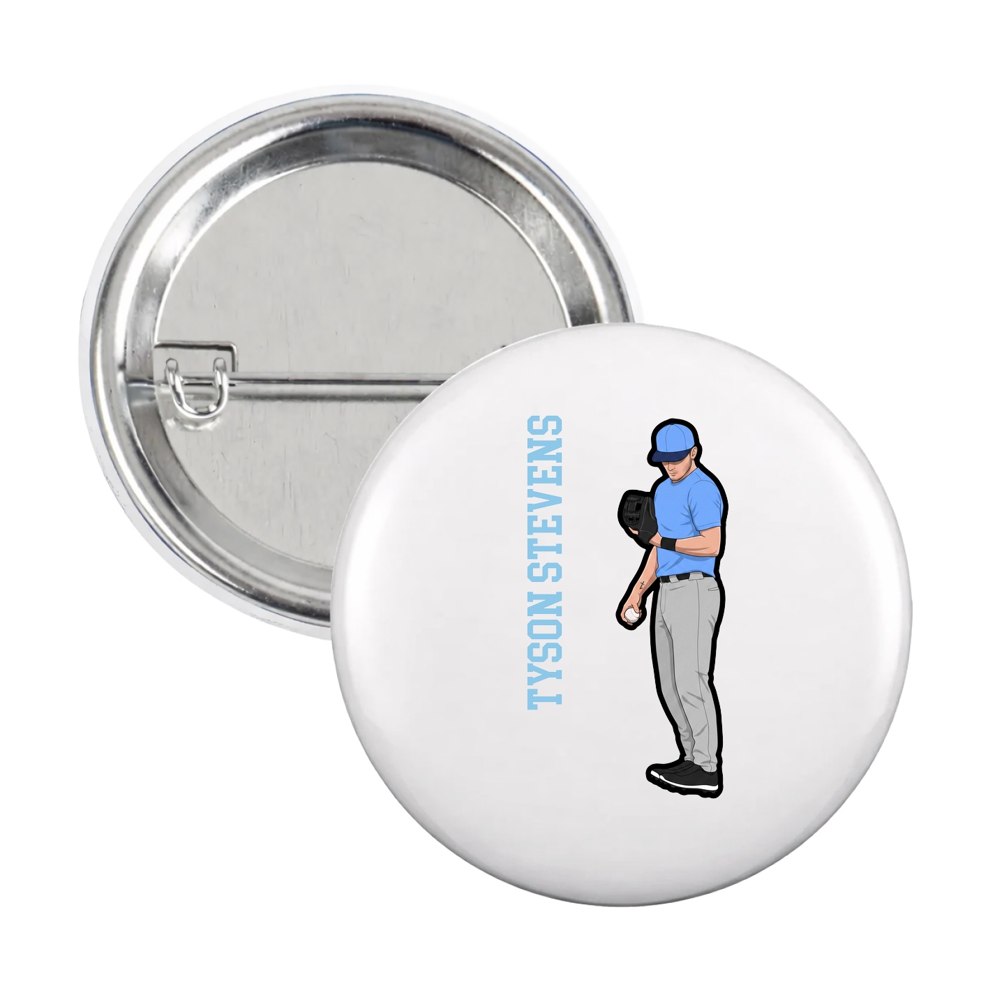 Game Day Button — Name Vertical in White
