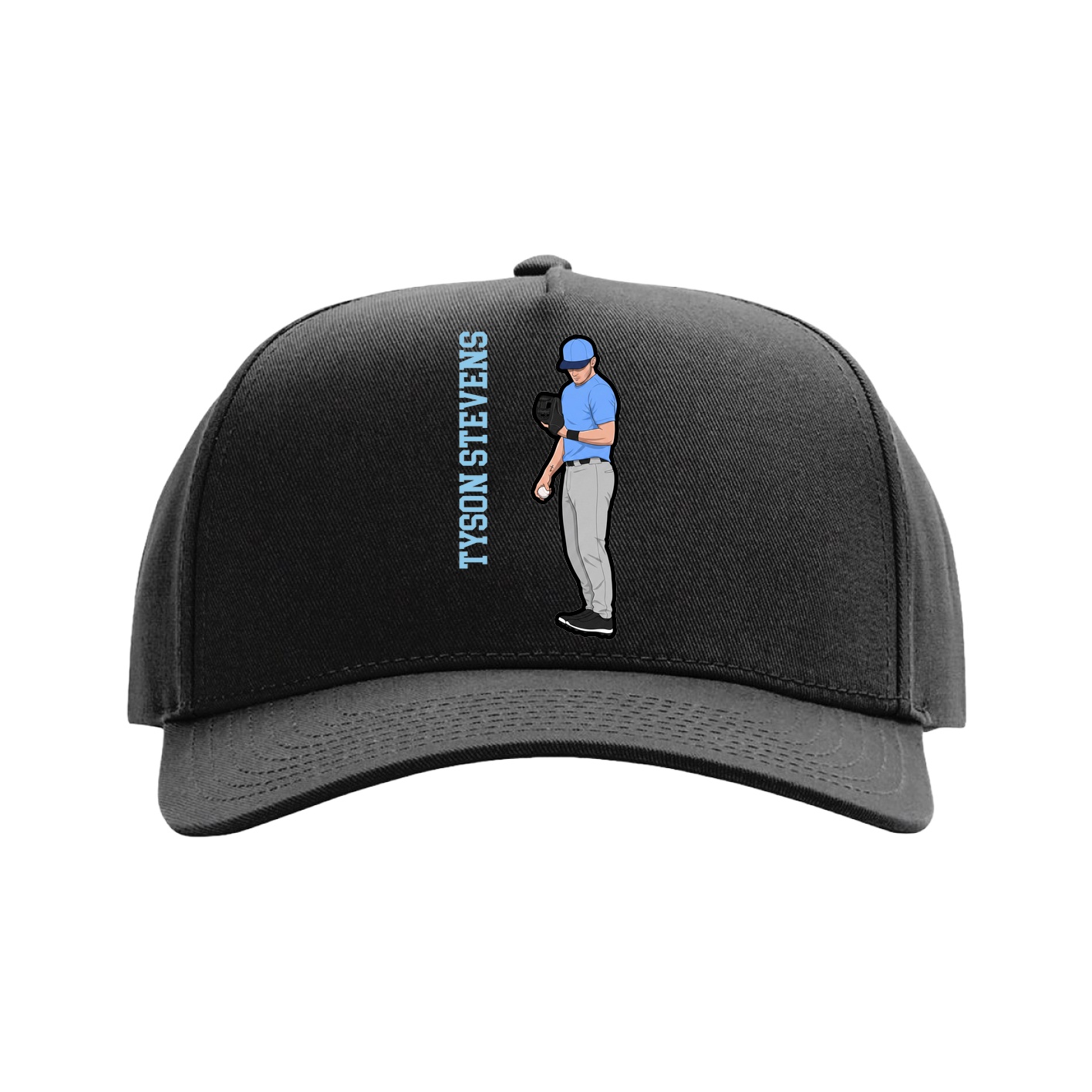 Full Fabric Five-Panel Champ Cap — Name Vertical in Black