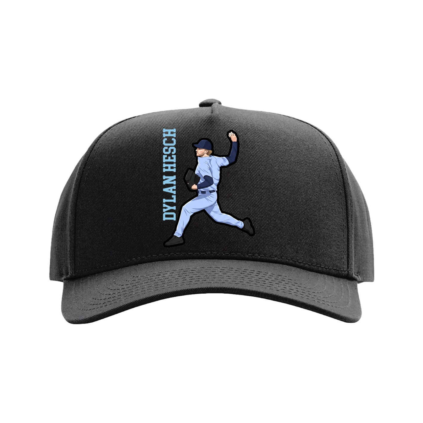 Full Fabric Five-Panel Champ Cap — Name Vertical in Black