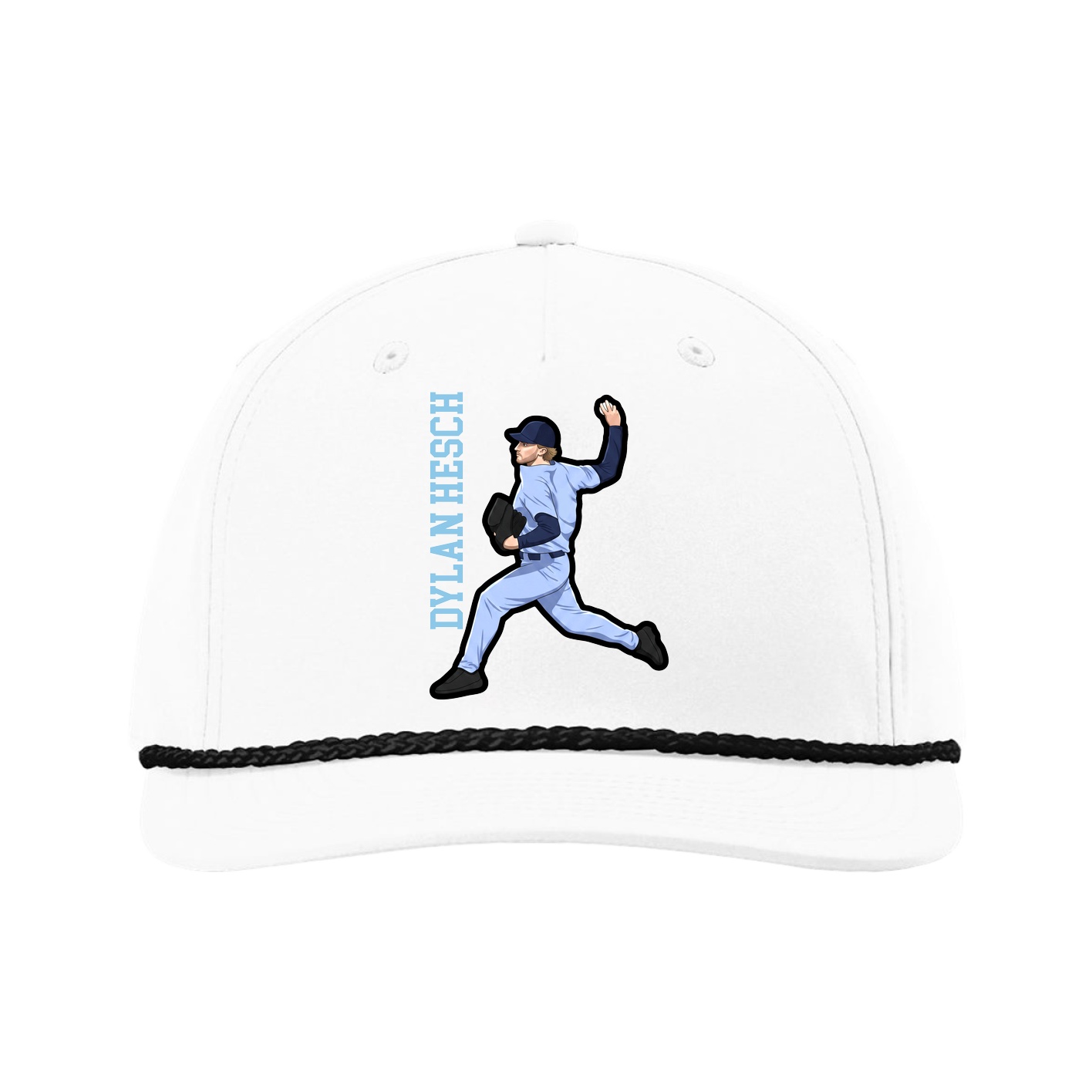 Five-Panel Classic Rope Cap — Name Vertical in White