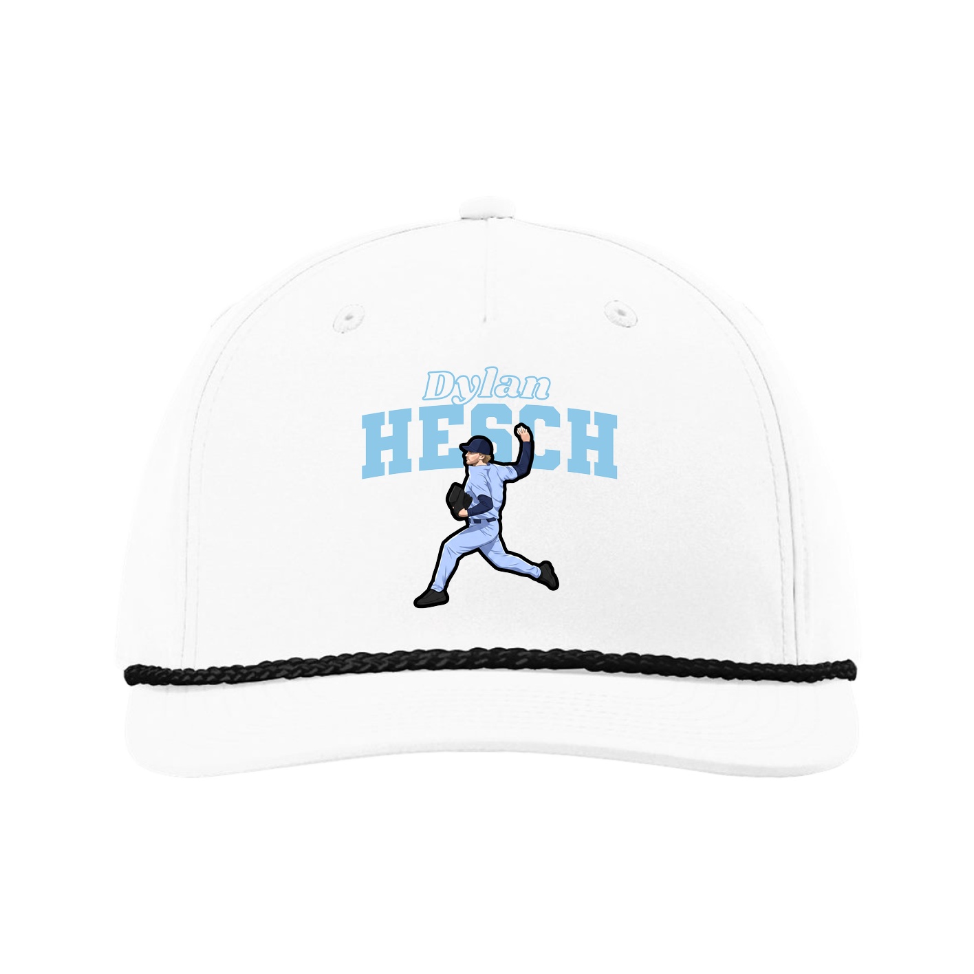 Five-Panel Classic Rope Cap — Name Arch in White