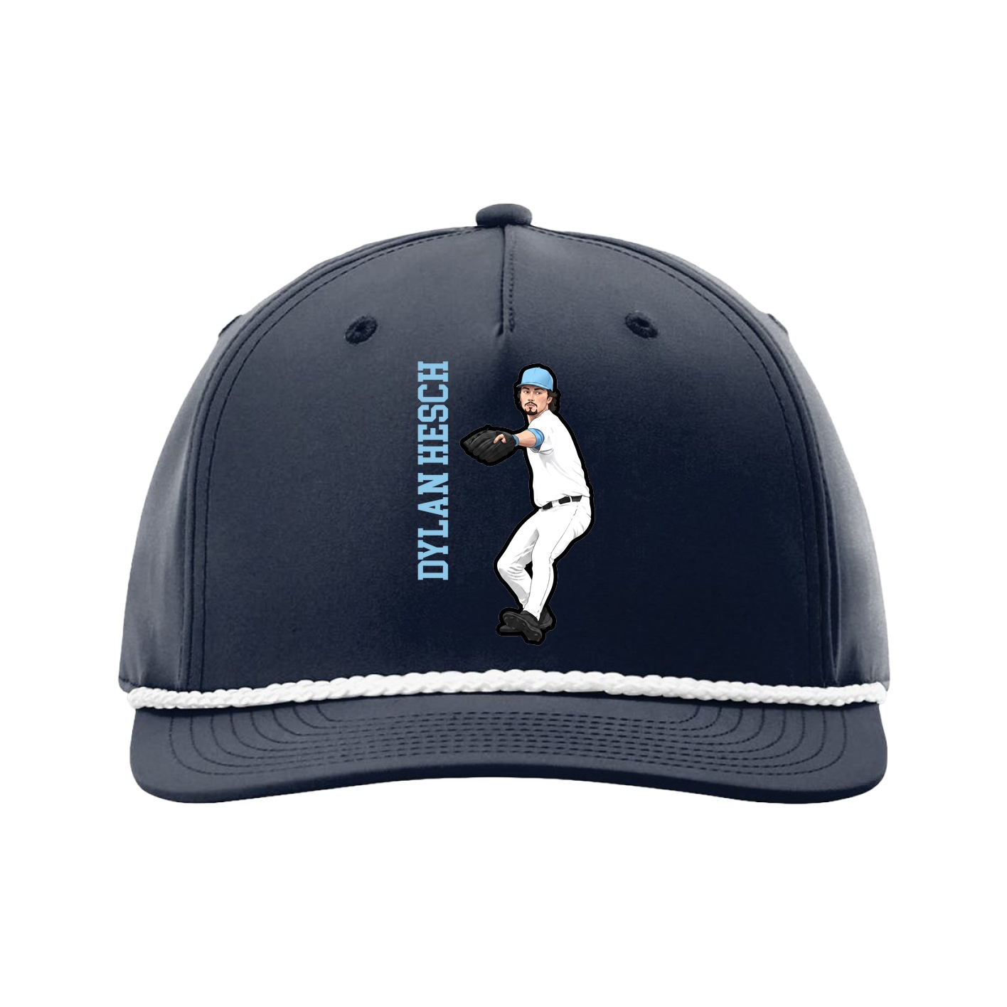 Five-Panel Classic Rope Cap — Name Vertical in Navy