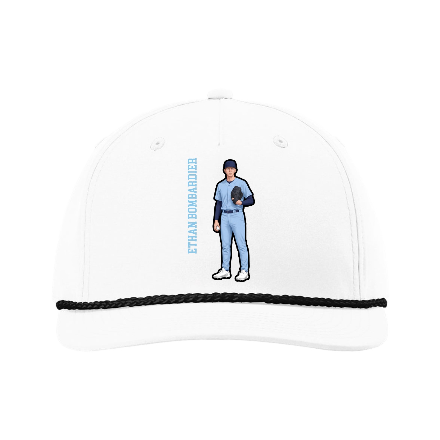 Five-Panel Classic Rope Cap — Name Vertical in White
