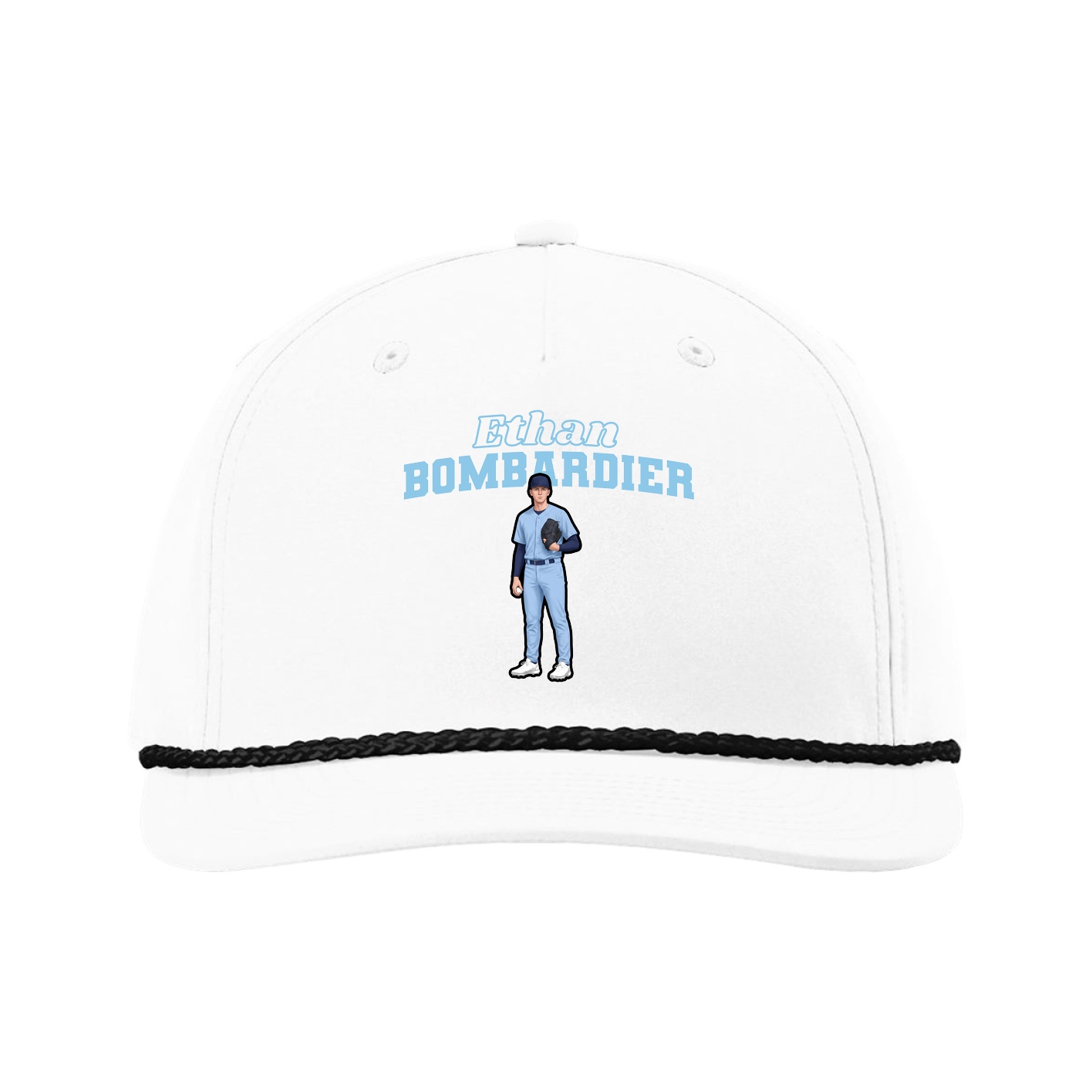 Five-Panel Classic Rope Cap — Name Arch in White