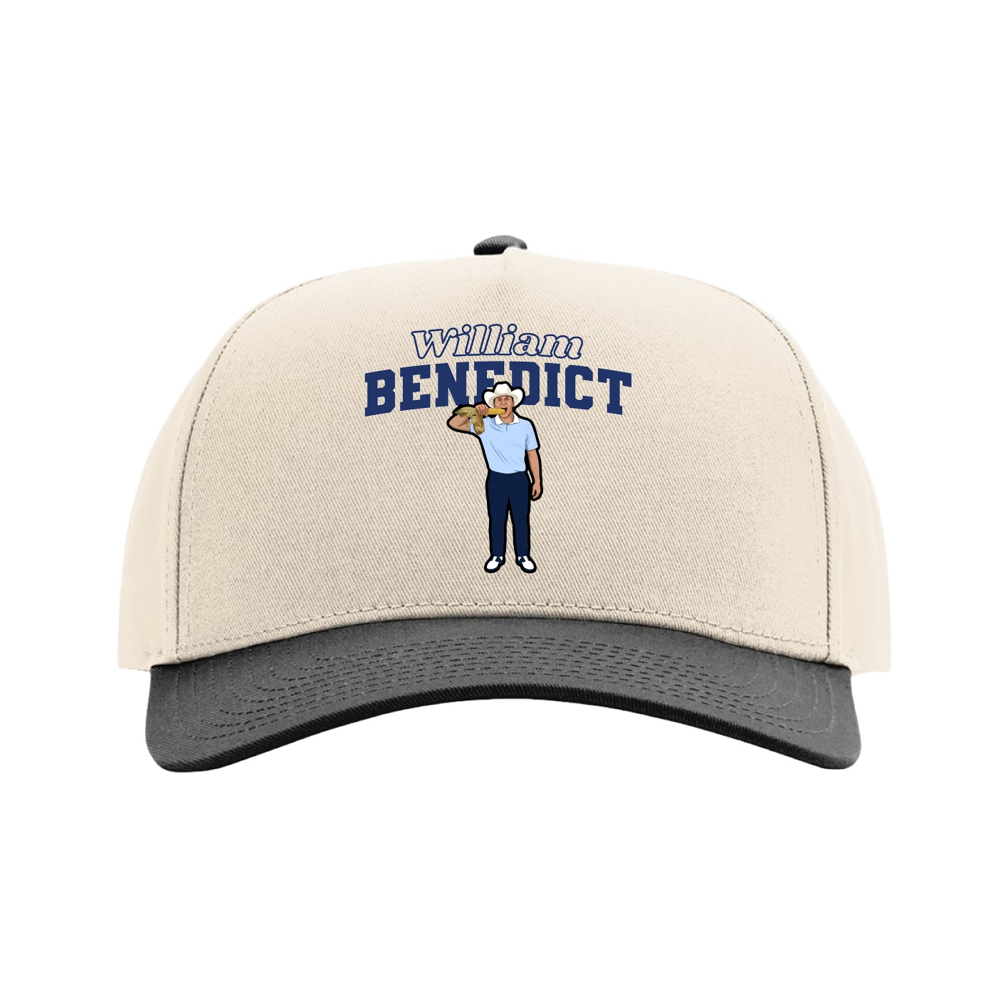 Full Fabric Five-Panel Champ Cap — Name Arch in Cream/Black