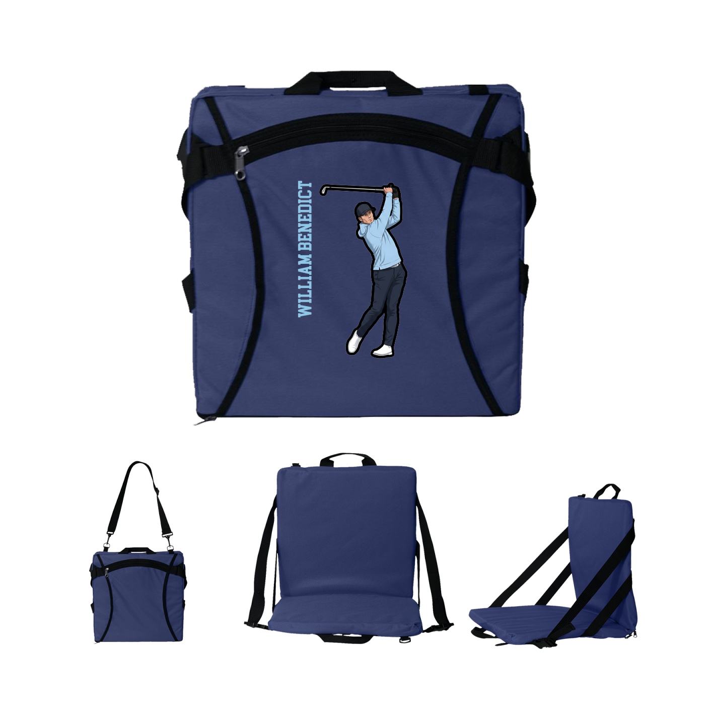 Folding Stadium Seat — Name Vertical in Navy