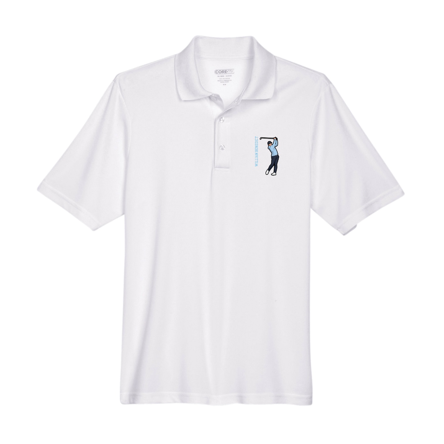 Performance Polo — Name Vertical in White