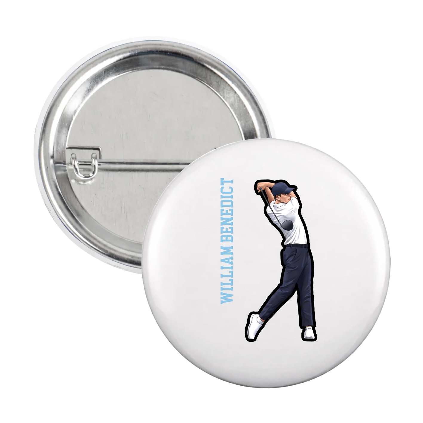 Game Day Button — Name Vertical in White
