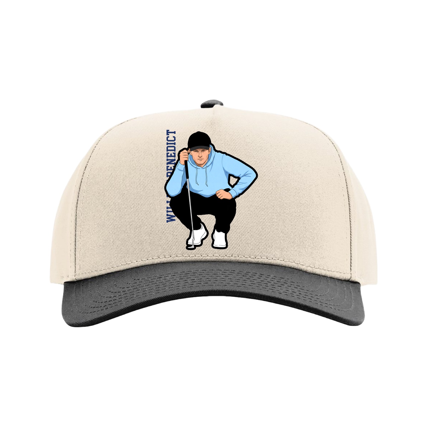 Full Fabric Five-Panel Champ Cap — Name Vertical in Cream/Black
