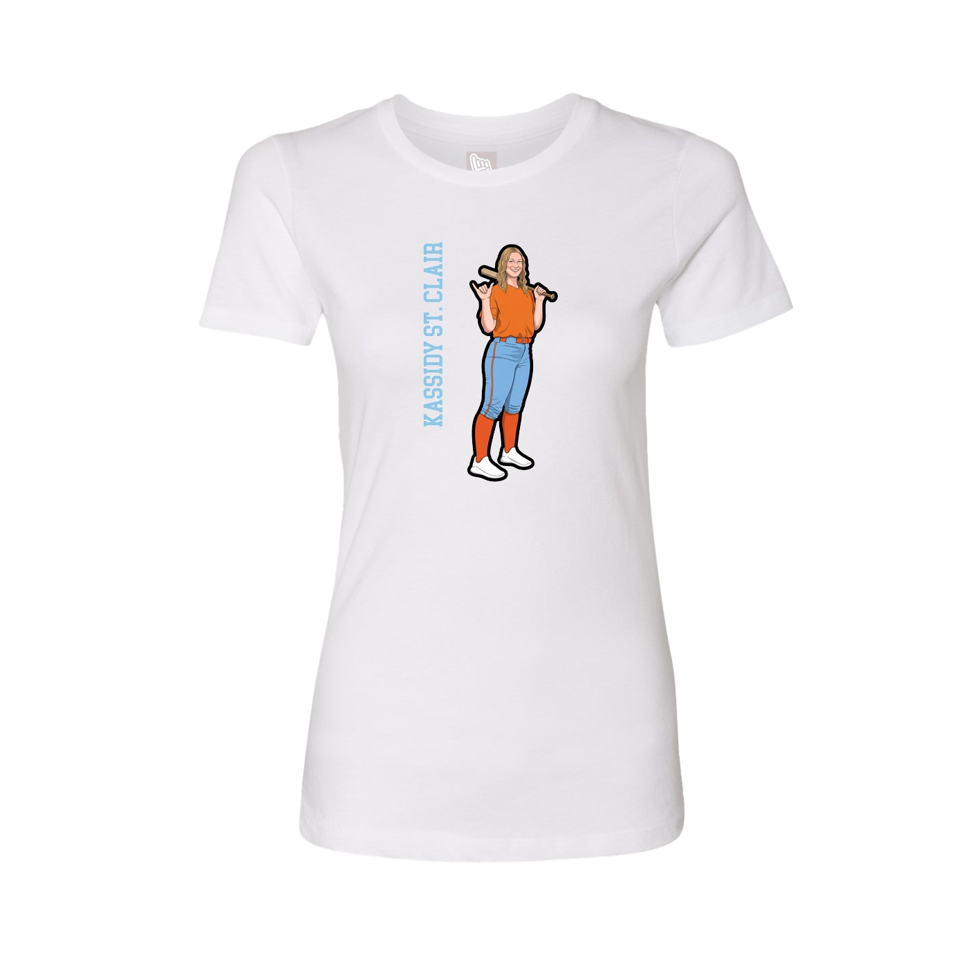 Fitted Women's Tee — Name Vertical in White