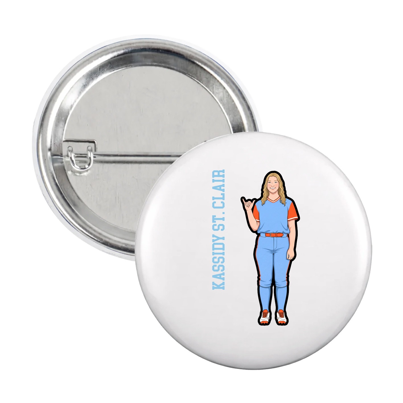 Game Day Button — Name Vertical in White