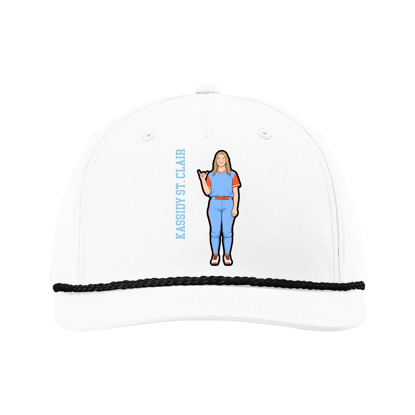 Five-Panel Classic Rope Cap — Name Vertical in White