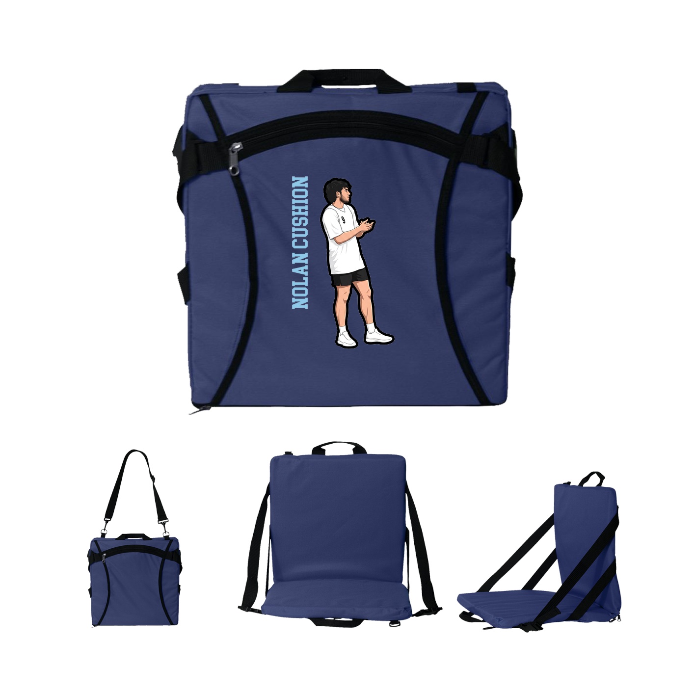 Folding Stadium Seat — Name Vertical in Navy