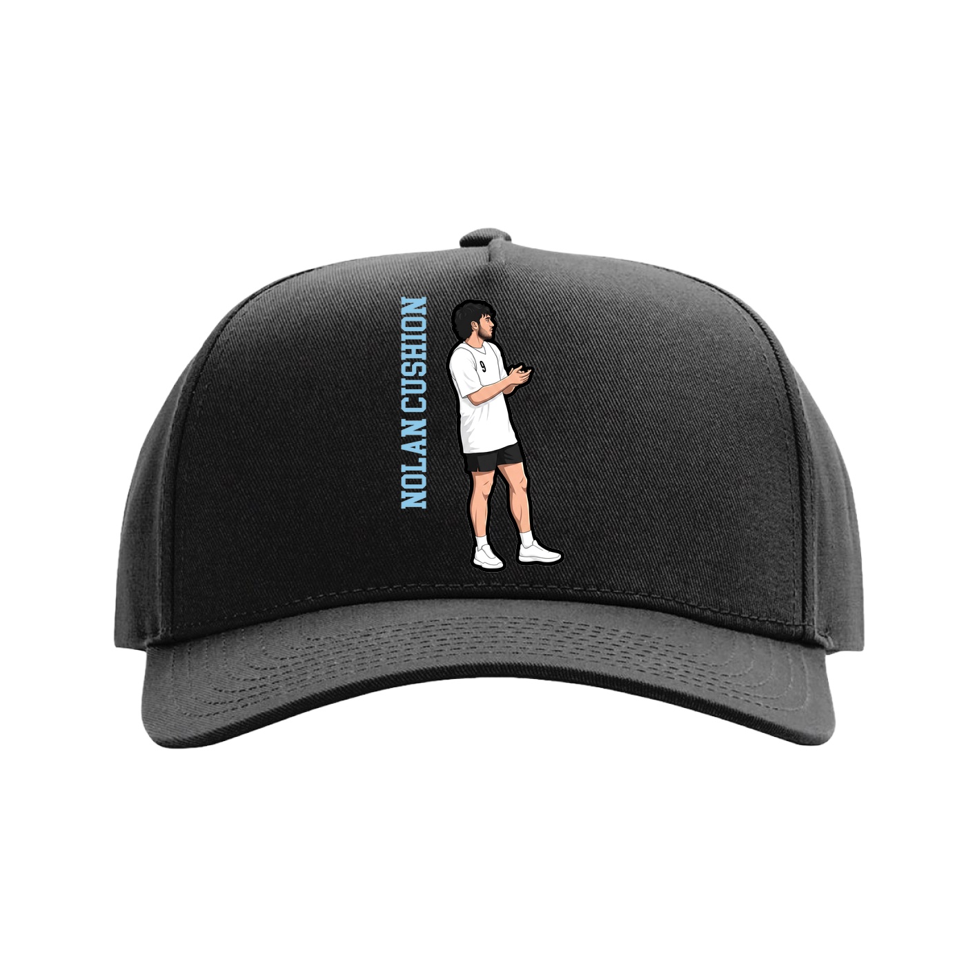 Full Fabric Five-Panel Champ Cap — Name Vertical in Black
