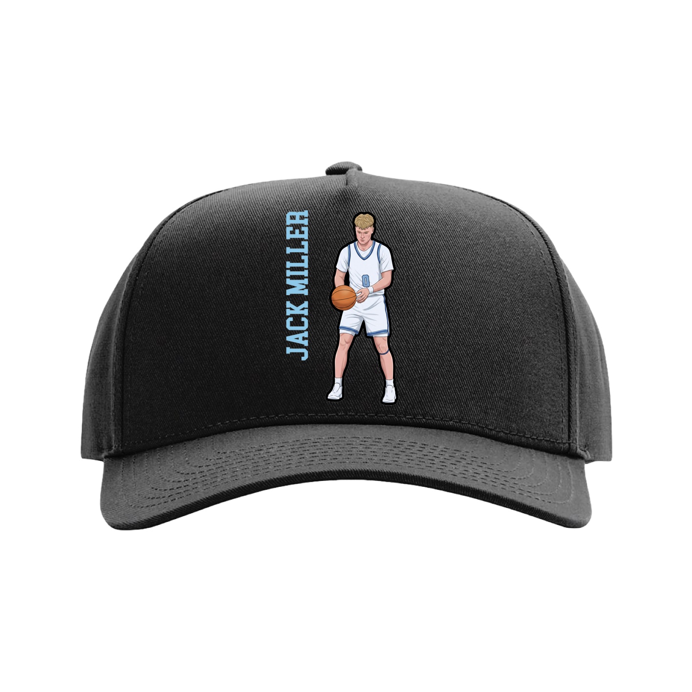 Full Fabric Five-Panel Champ Cap — Name Vertical in Black