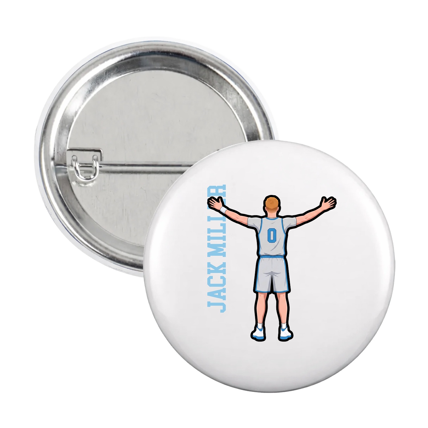 Game Day Button — Name Vertical in White