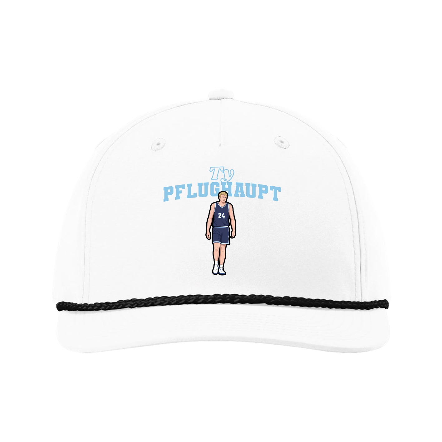 Five-Panel Classic Rope Cap — Name Arch in White