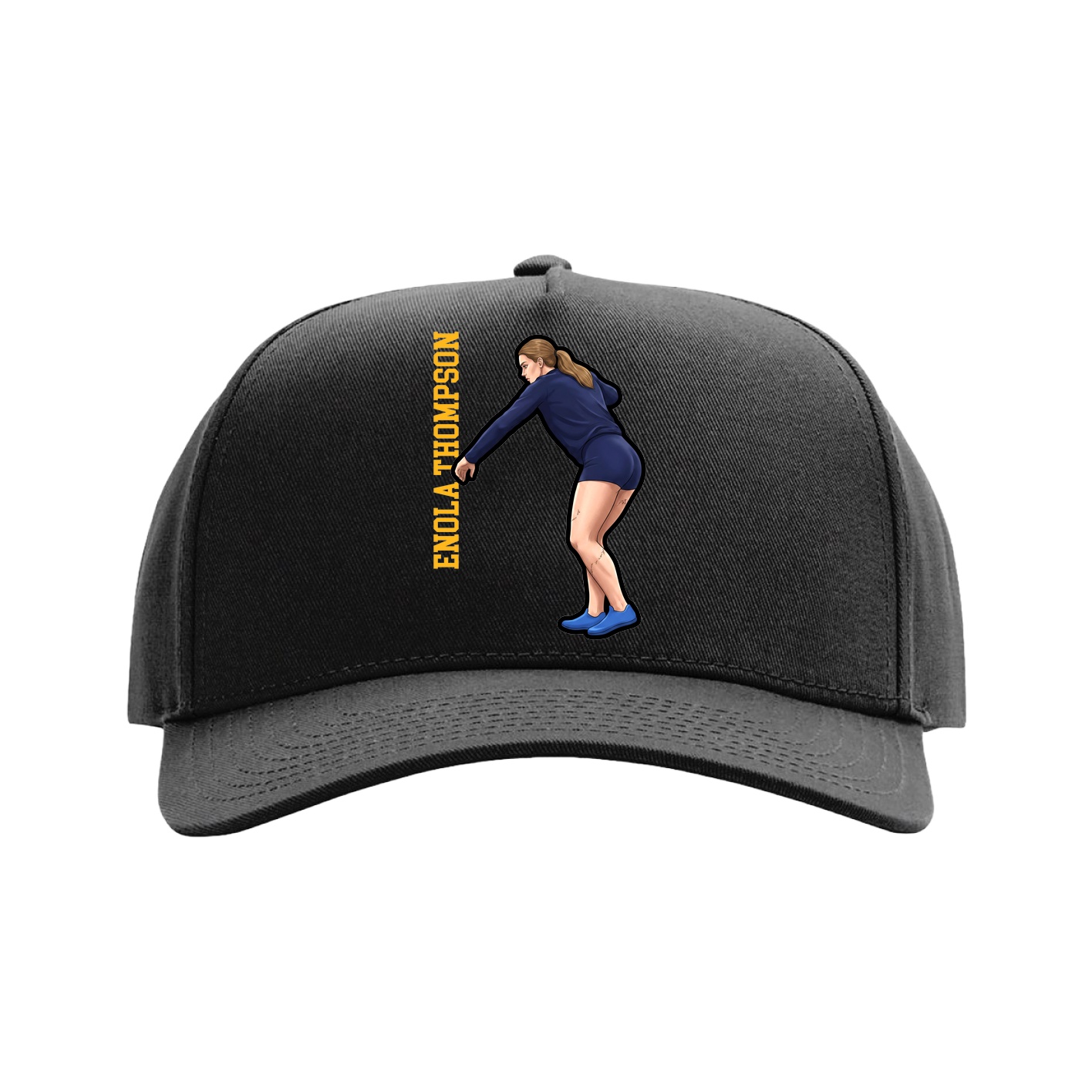 Full Fabric Five-Panel Champ Cap — Name Vertical in Black
