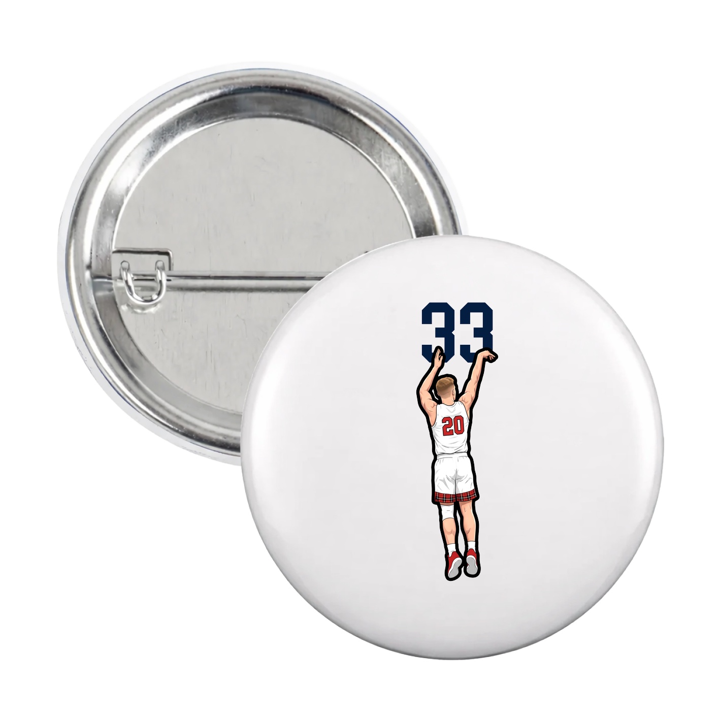 Game Day Button — Number Top in White