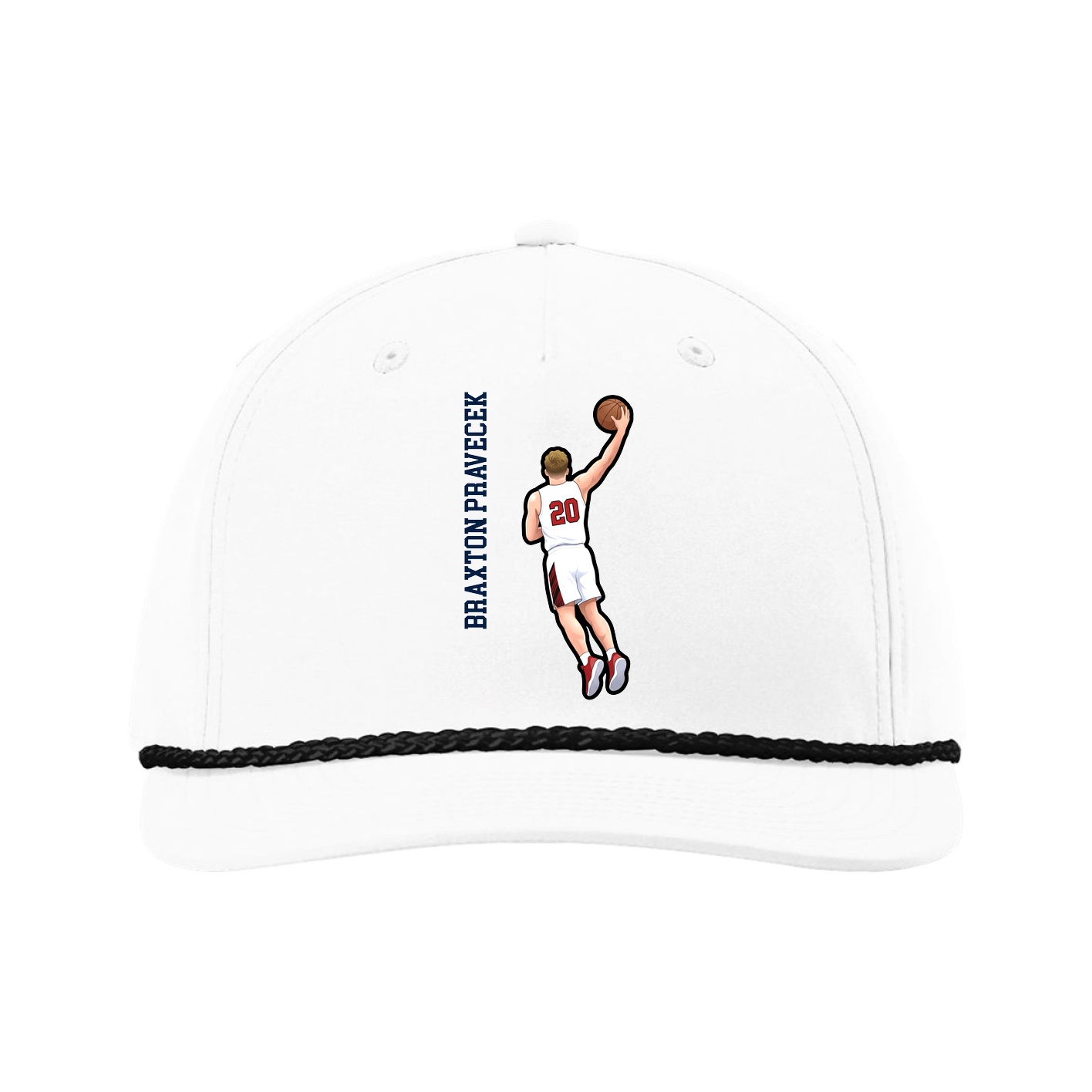Five-Panel Classic Rope Cap — Name Vertical in White