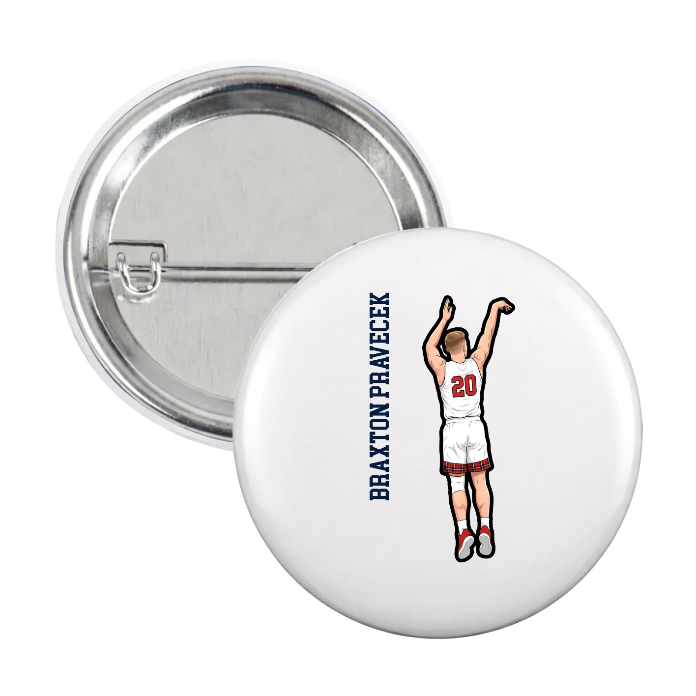 Game Day Button — Name Vertical in White