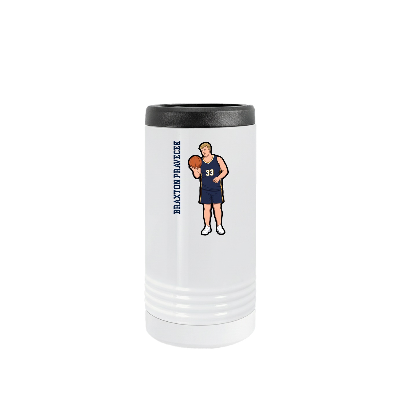 Slim Beverage Holder — Name Vertical in White