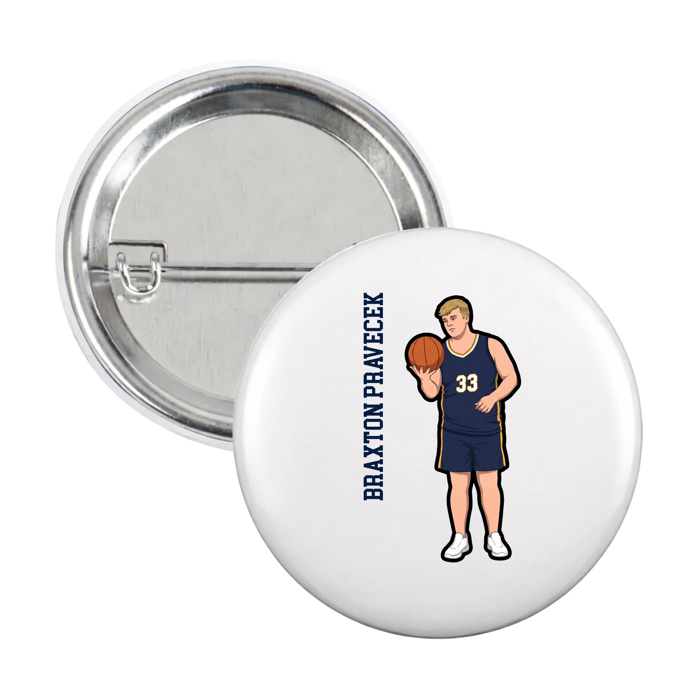 Game Day Button — Name Vertical in White